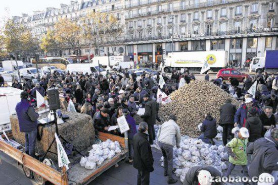 法农夫抗议农产品跌价怒将50吨马铃薯弃置广场